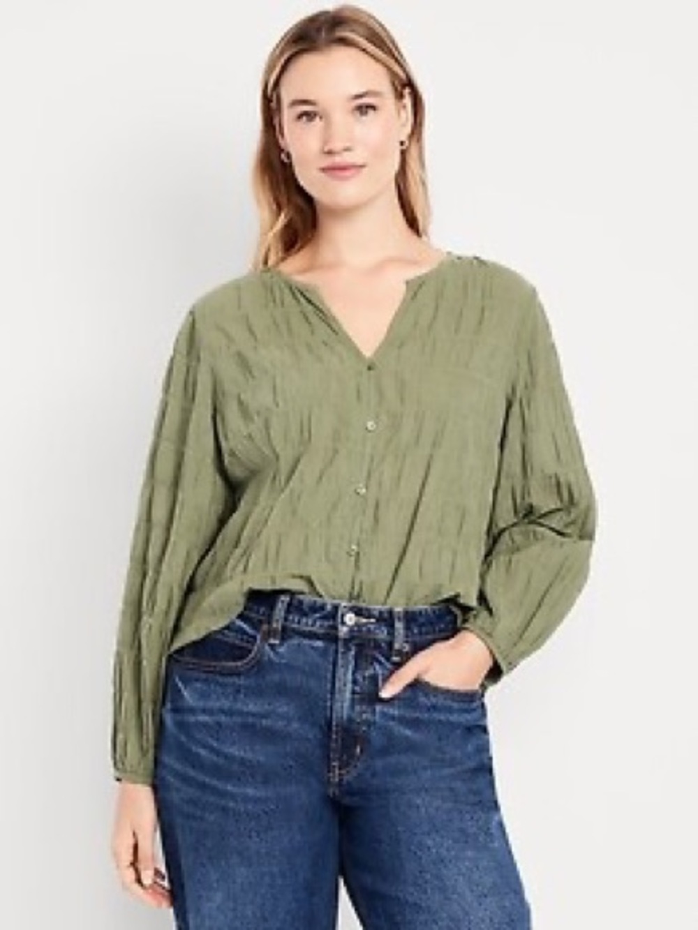 Old Navy Tall Lightweight Button-Down Smocked Plus Top